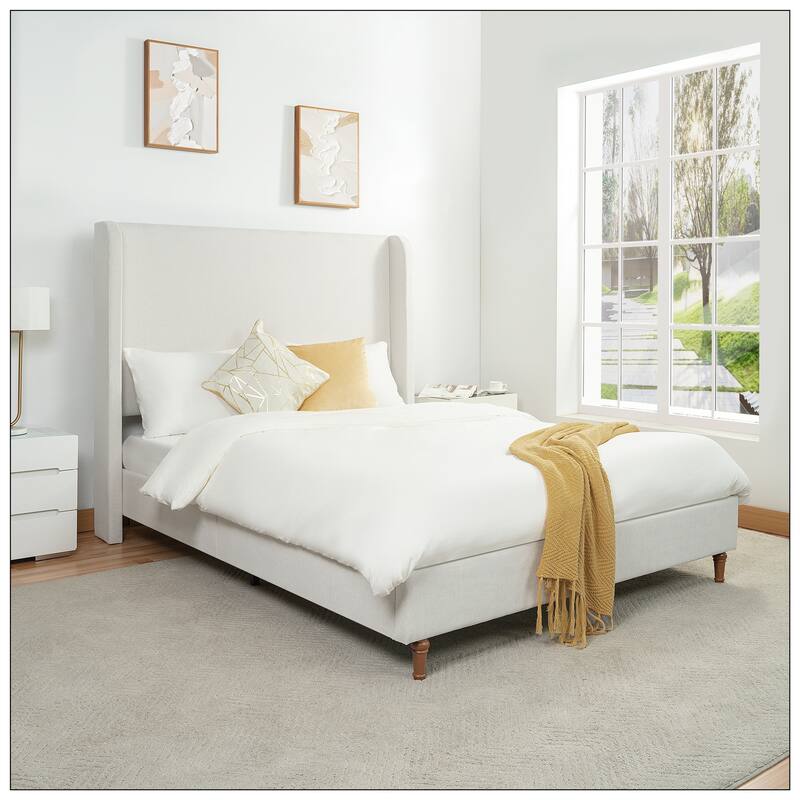 Queen Size Bed Frame High Headboard Upholstered Platform Bed