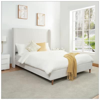 Queen Size Bed Frame High Headboard Upholstered Platform Bed
