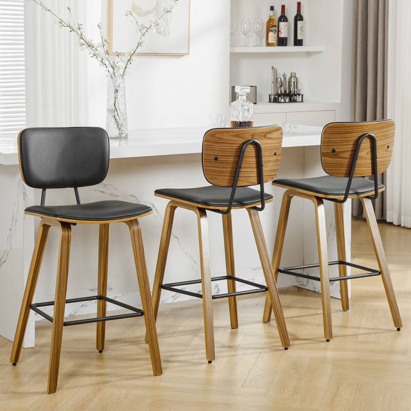 26" Wood Counter Height Bar Stools Set of 2 - 37.6"H x 19.5"W x 18.7"D - Set of 3 - Black