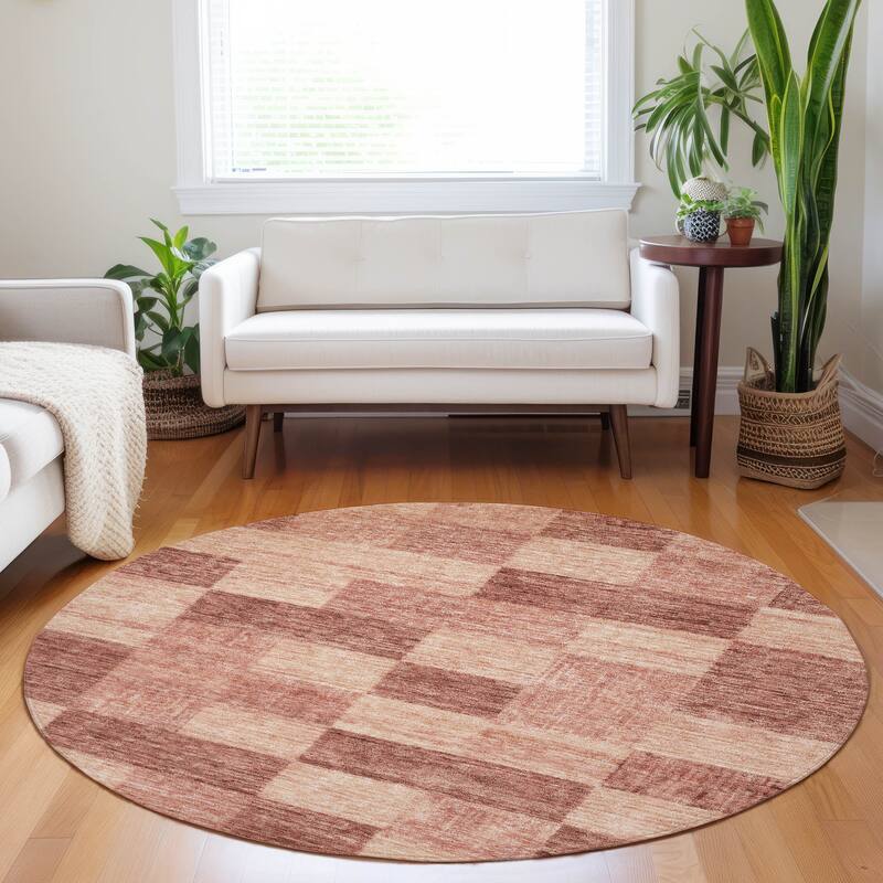 Machine Washable Indoor/ Outdoor Checker Chantille Rug - Paprika - 8' x 8'