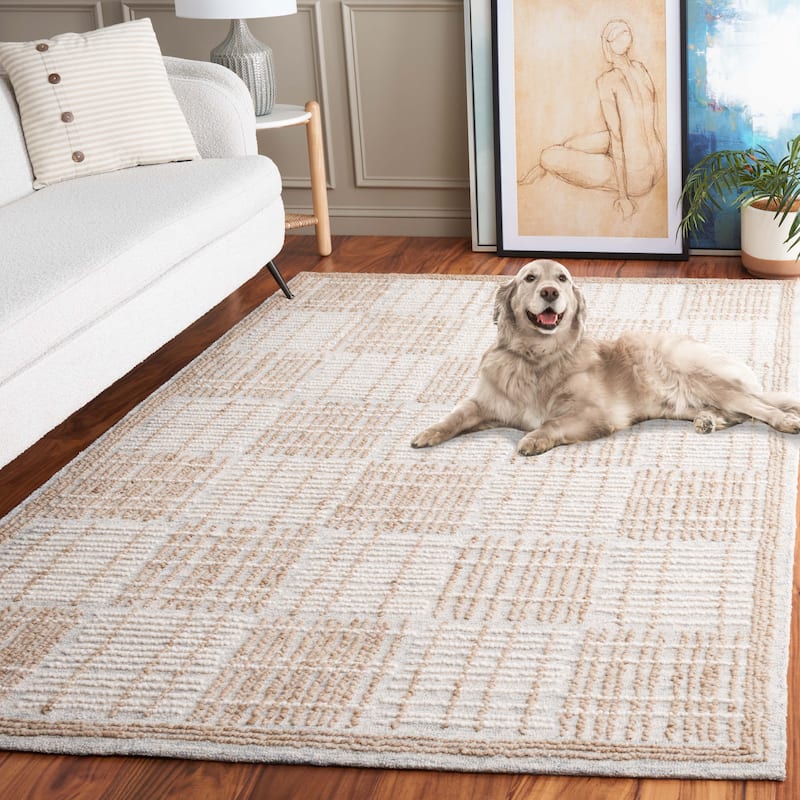 SAFAVIEH Handmade Abstract Anoek Checkered Wool Rug - 8' x 10' - Sage/Taupe