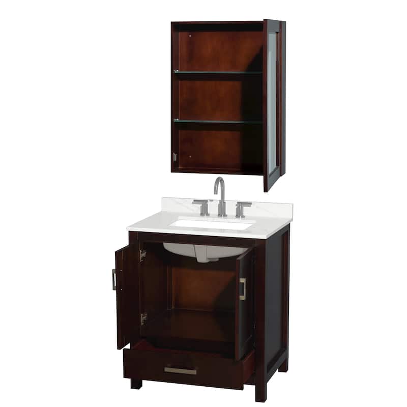 Sheffield 30-inch Single Vanity, 3 Hole Quartz Top, Med Cabinet