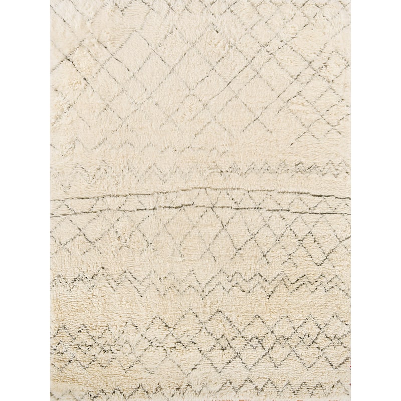 EXQUISITE RUGS Moroccan Hand-knotted New Zealand Wool Ivory/Charcoal Area Rug.