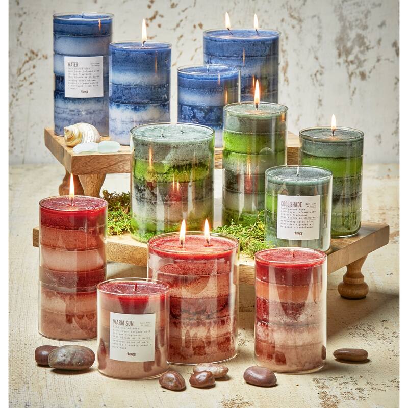 Water Themed Scented Paraffin Wax Pillar Candle Wide, Blue, 4x5 inch, Burn Time 75 Hours