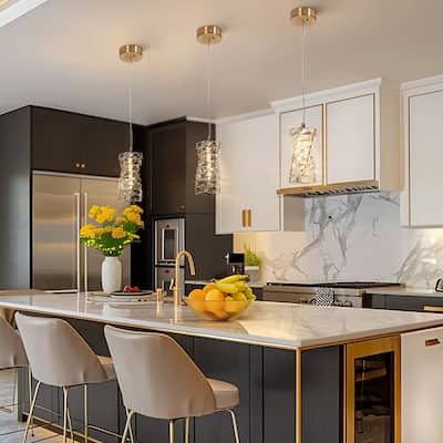 Modern Glam Crystal 1-Light Chandelier Gold LED Pendant Lights Kitchen Island Lights for Dining Room - 4.7" L x 4.7" W x 10" H