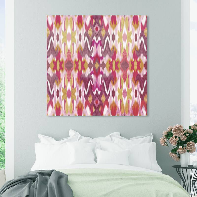 Wynwood Studio Canvas Abstract Journey Ikat Pink and Modern & Contemporary Wall Art Canvas Print - 40 x 40