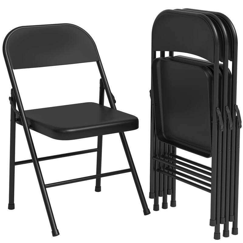 Folding Chairs Set of 4 Hold Up to 350 Pounds - Black