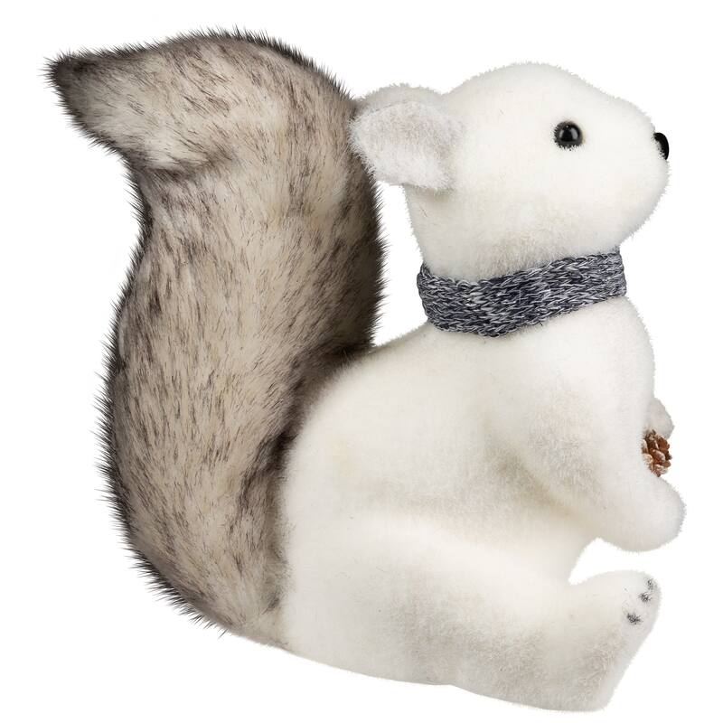 Snow Squirrel with Pinecone and Scarf Christmas Figure - 8.25" - White and Black