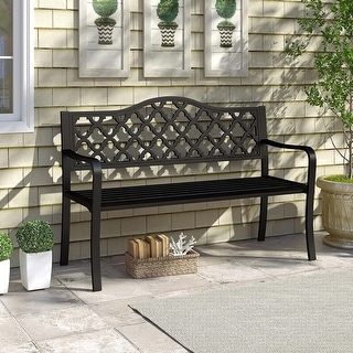 50.5" Metal Outdoor Bench Slatted Patio Garden Bench for 2-3 People ...