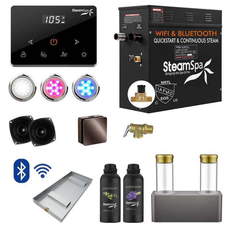 Black Series 7.5KW Steam Bath Generator with Wireless Remote, Bluetooth, WIFI, and Dual Aroma Pump - 7.5 KW - Oil Rubbed Bronze