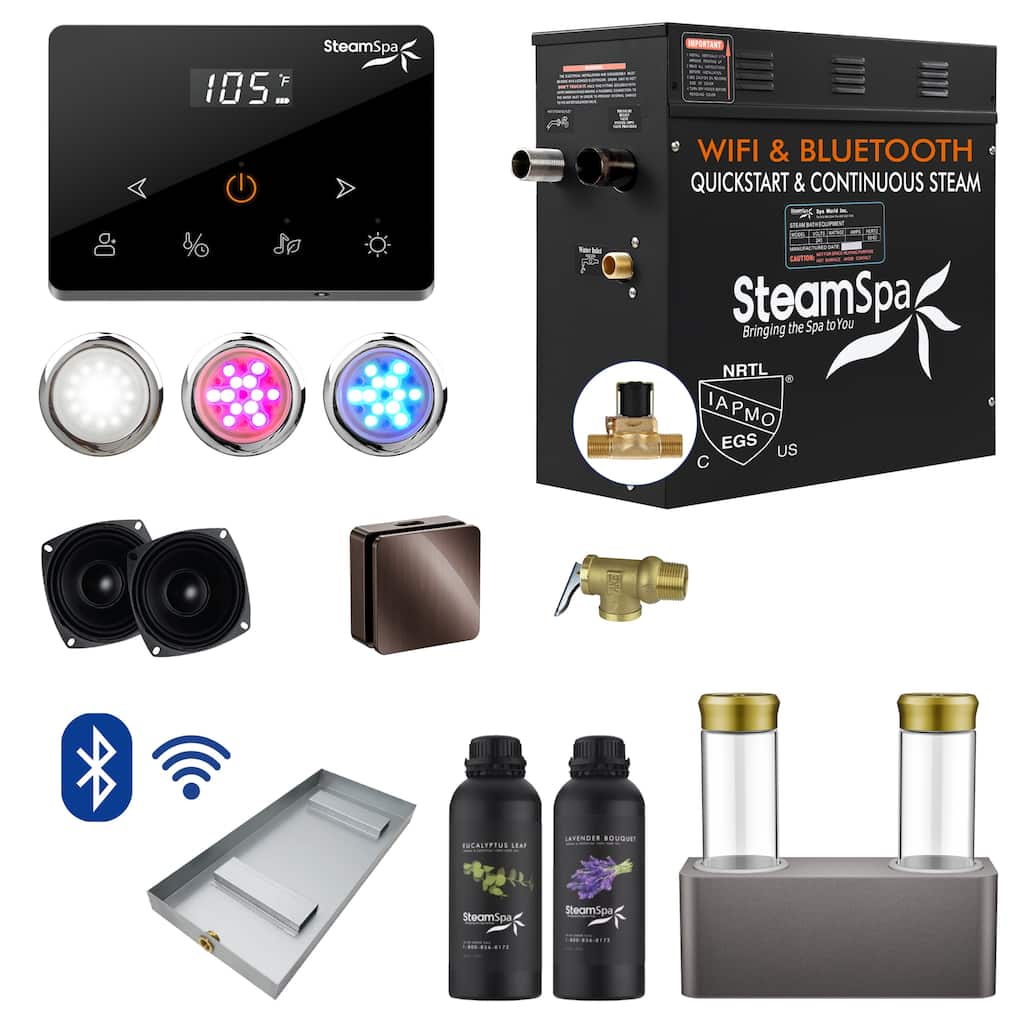 Black Series 7.5KW Steam Bath Generator with Wireless Remote, Bluetooth, WIFI, and Dual Aroma Pump - 7.5 KW