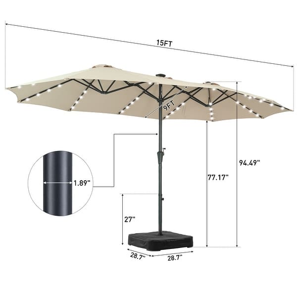 dimension image slide 6 of 7, 15ft Patio Umbrella Outdoor Market Umbrella with Base and LED Lights