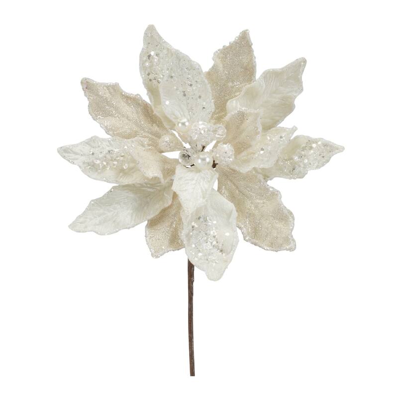 Set of 6 White Poinsettia Christmas Artificial Stems 30"