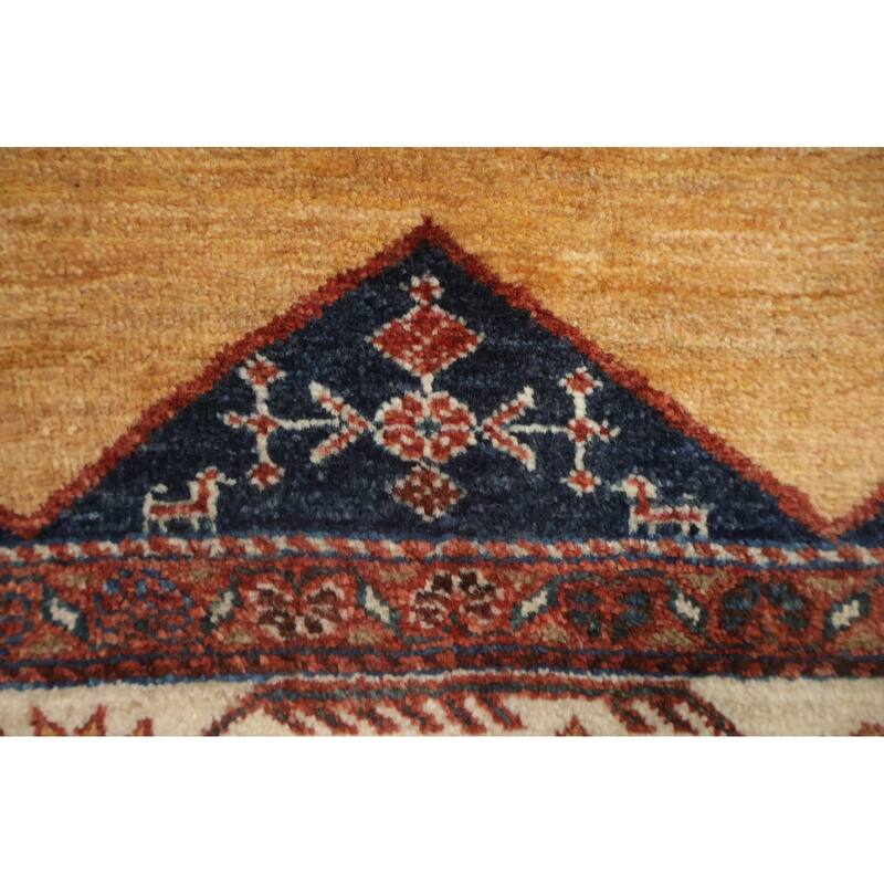 Hand Knotted Oriental 100% Wool Carpet Traditional Tribal Yellow & Gold Shiraz Area Rug - 8' 3'' X 5' 9''