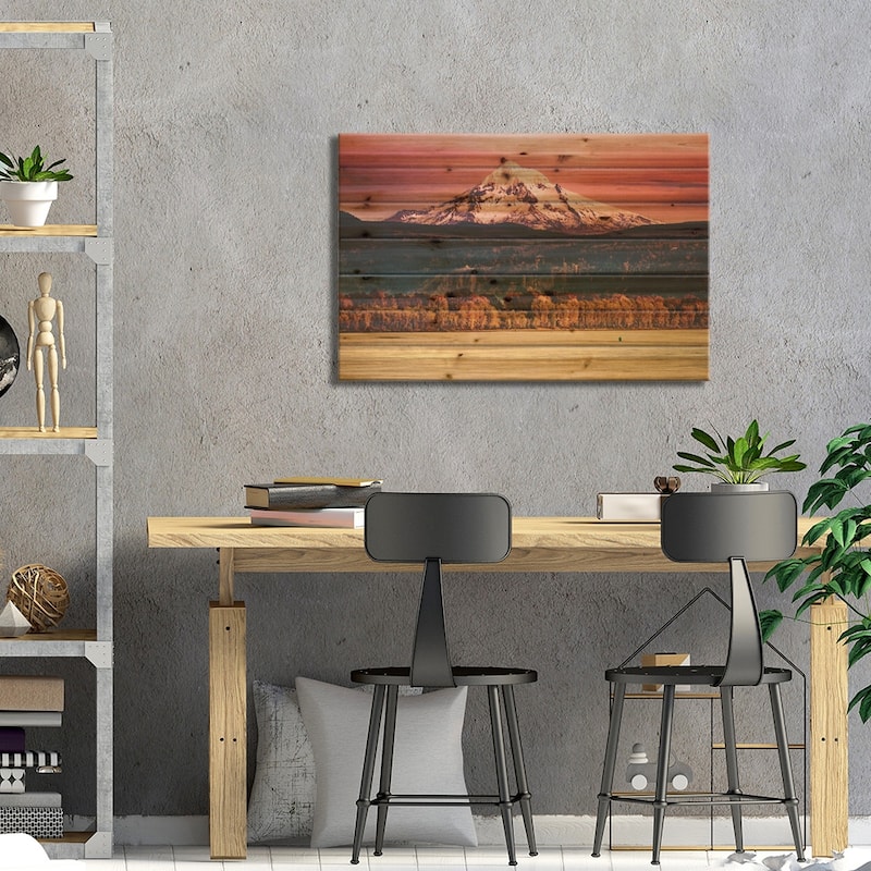 Mountain Sunset River Mt. Hood Oregon Columbia River Gorge Print On Wood by Nature Magick - Multi-Color