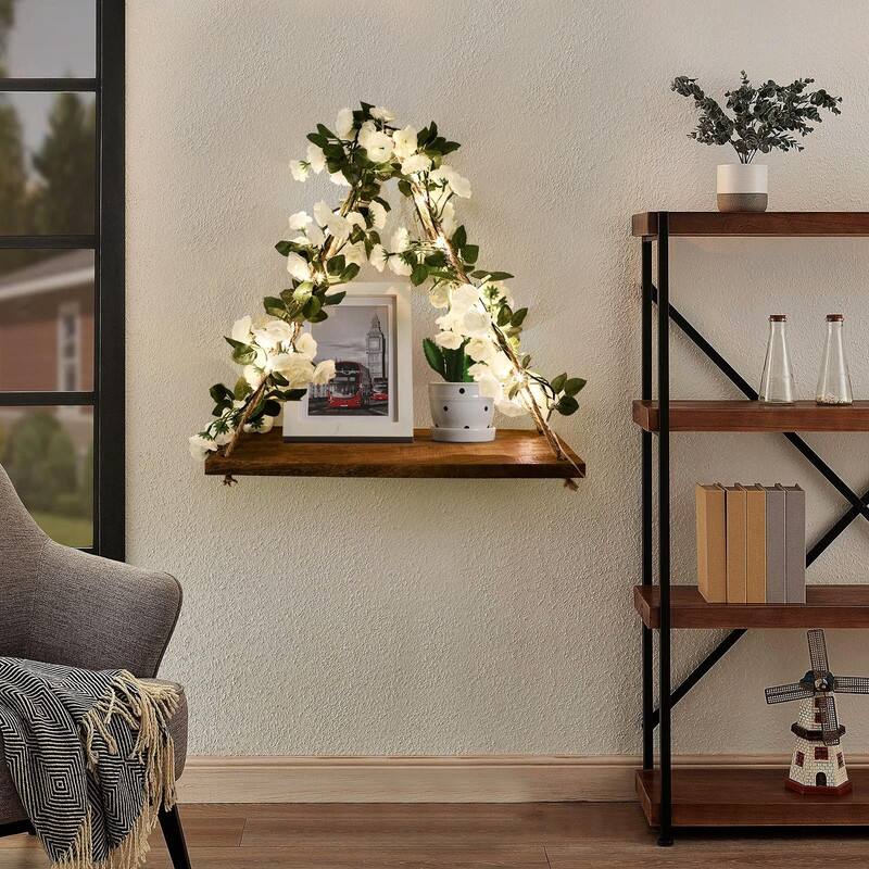 Boho Floating Wall Shelves Set – No-Drill Floral Decor (2pc)