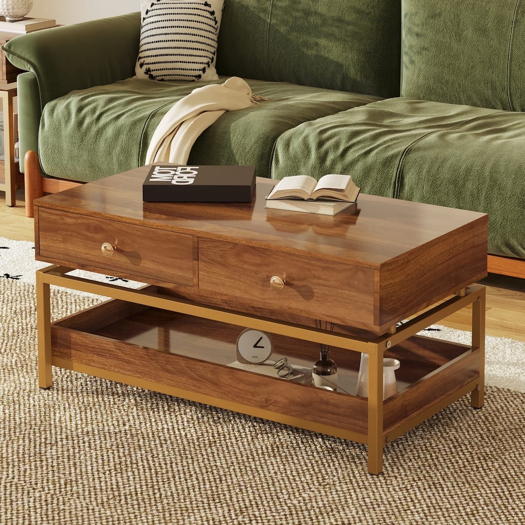 Rossetta Modern Wooden Coffee Table with Large Drawers and Spacious Lower Open Shelf