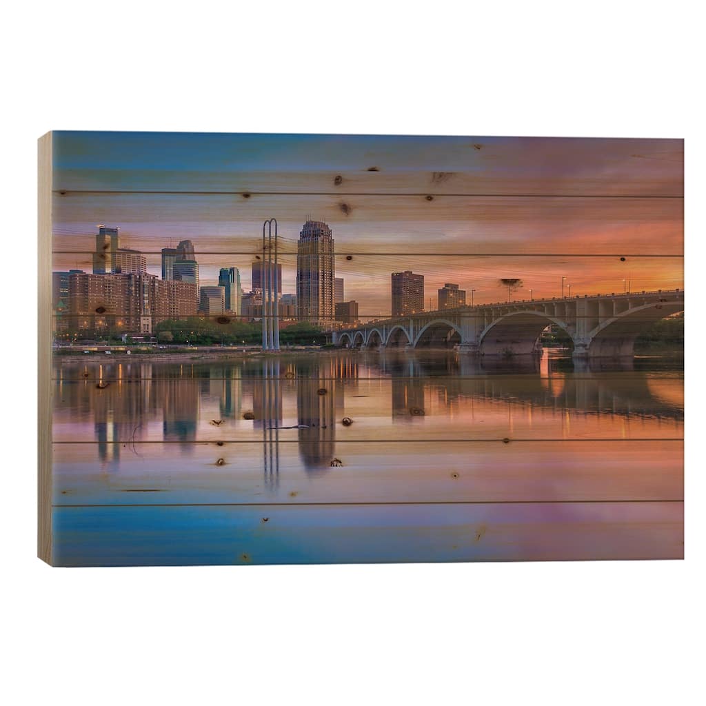 Minneapolis Sunset Print On Wood by Jon Bilous - Multi-Color