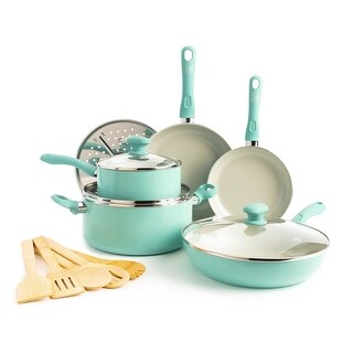 GreenLife Soft Grip Healthy Ceramic Nonstick Blue Cookware Pots and Pans Set, 12-Piece