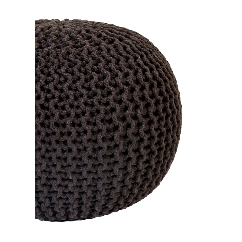 Hand Knitted Pouf Cotton Braided Cord Cable Ottoman - Foot Stool - Accent Seat Furniture Bean Bag - Living Room Kids - 18x18x14