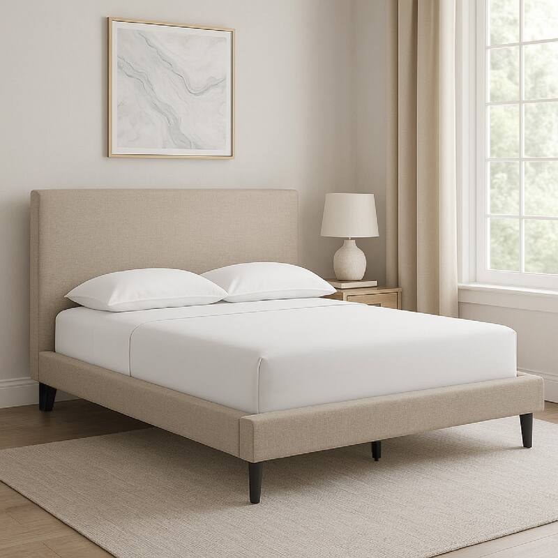 Ciel Low Profile Full Size Bed, Polyester Upholstered Headboard, Gray