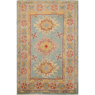 Light Blue Kazak Accent Rug Hand-Knotted Geometric Wool Carpet - 2'1"x 2'10"