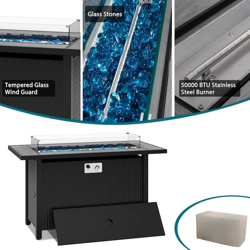 11 Piece Sectional Seating Group with Fire Pit and Cushion