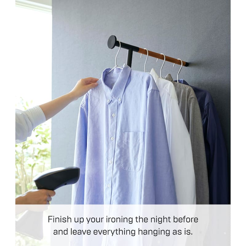Yamazaki Home Leaning Clothes Hanger, Steel and Wood, Holds 12 lbs - L 18.5 x W 15.16 x H 63.78 inches