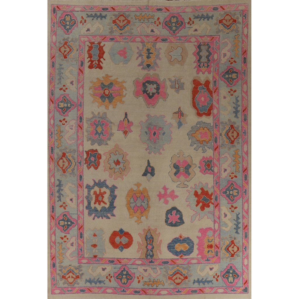 Hand Knotted Oriental 100% Wool Carpet Transitional All-Over Beige & Ivories Oushak Area Rug - 12' 3'' X 9' 3''