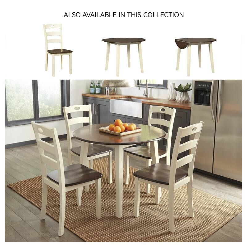 Signature Design By Ashley Woodanville White/ Brown Drop-leaf Round Table