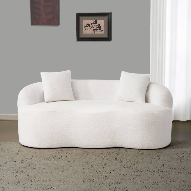 Curved Loveseat Sofa with Round Armrest & 2 Pillows, No Assembly