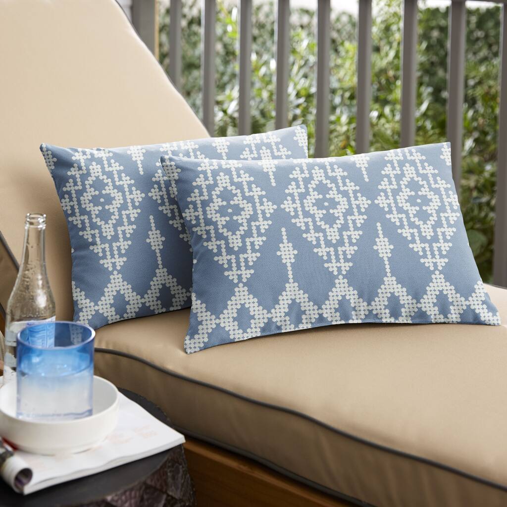 Sorra Home Outdura Folklore Indoor/Outdoor Knife Edge Lumbar Pillows (Set of 2)