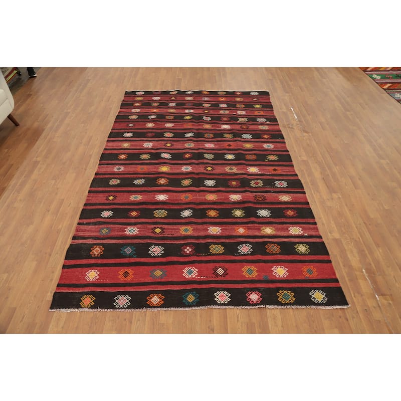 Hand Woven Oriental 100% Wool Carpet Southwestern Tribal Multi-Colored Kilim Area Rug - 10' 3'' X 6' 4''