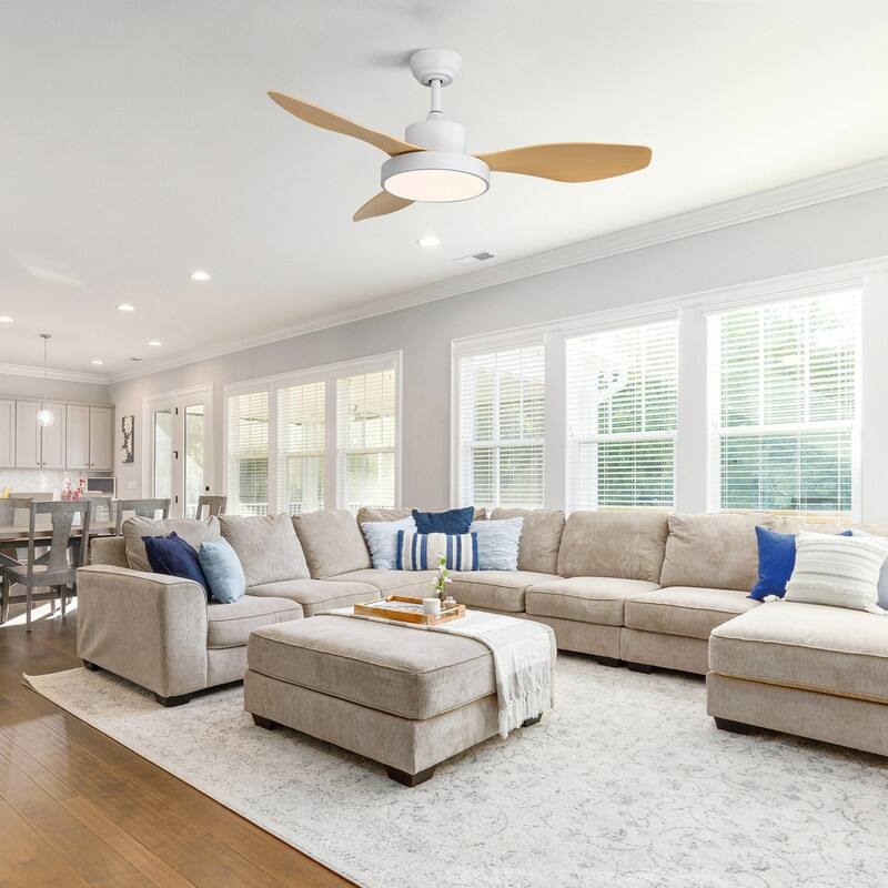 47 in. Modern Ceiling Fans in Black/White with 22W 3-Color LED Light, Remote Control & Reversible DC Motor - White
