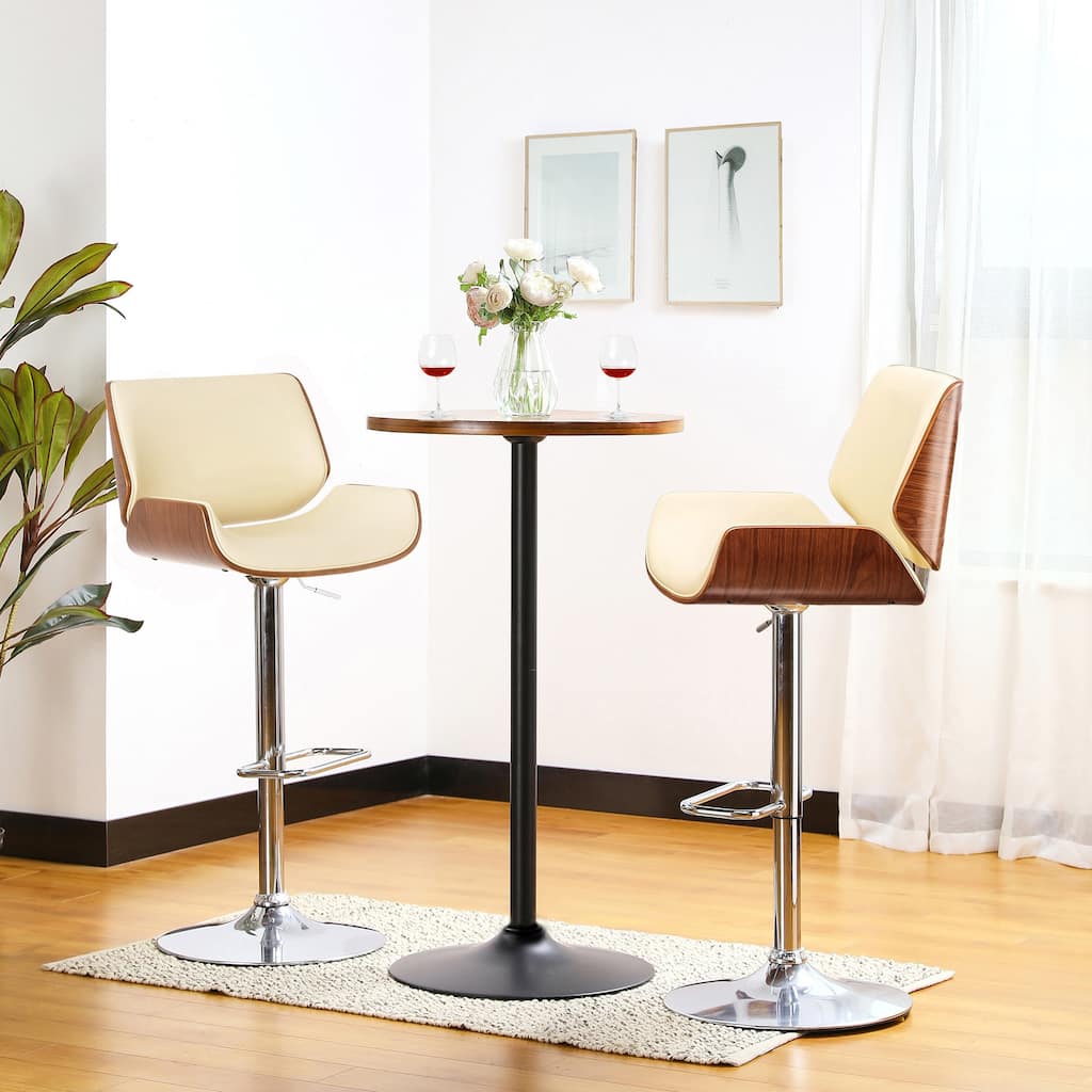 Glitzhome Set of 3 Leatherette Adjustable Swivel Bar Stool Pub Table Set