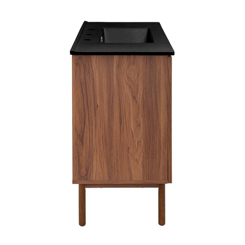 Classe 36 In. Brown Oak Bathroom Vanity With Black, 3-Hole Ceramic Sink Top