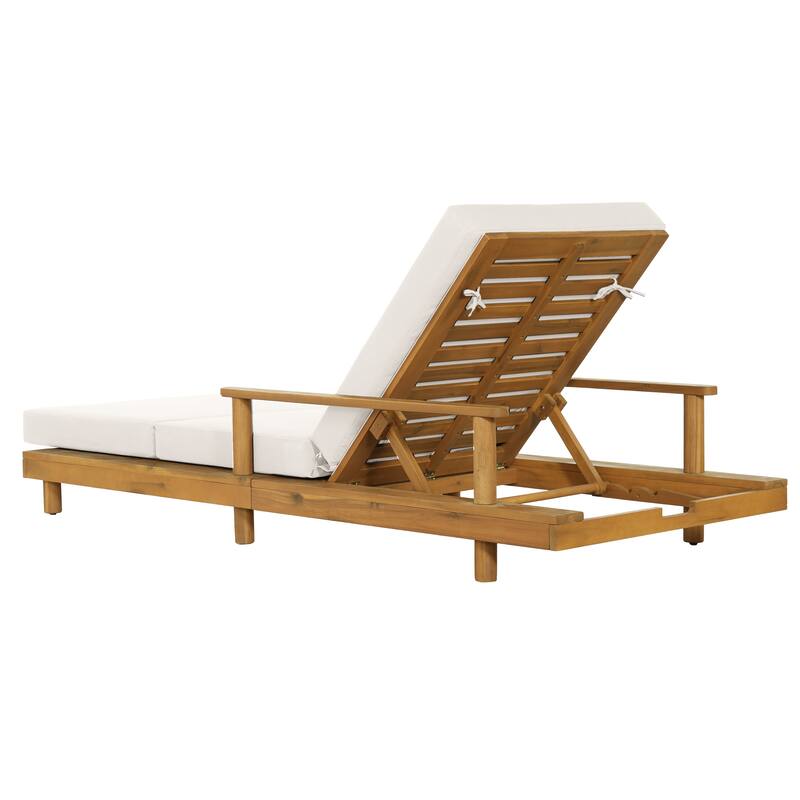 Christopher Knight Home - Modern Indoor/Outdoor Acacia Wood Chaise Lounge with 3-Position Adjustable Backrest & 3-Fold Cushion