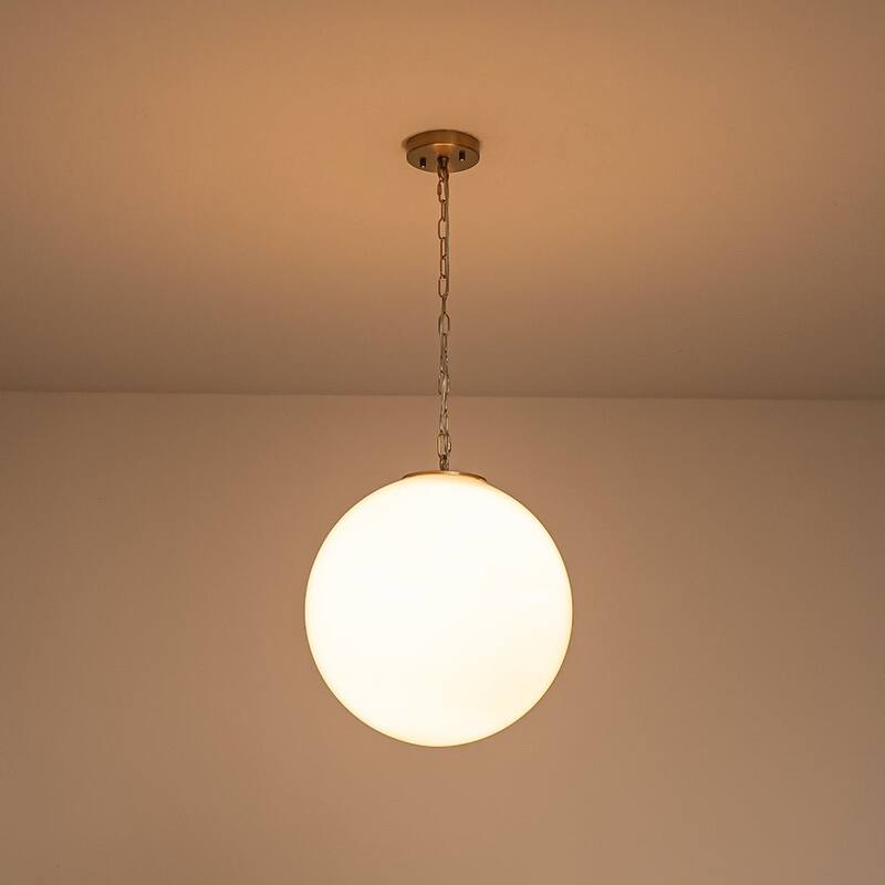 Modern Minimalist 1-Light Glossy Milky Glass Globe Pendant - 15.7 in