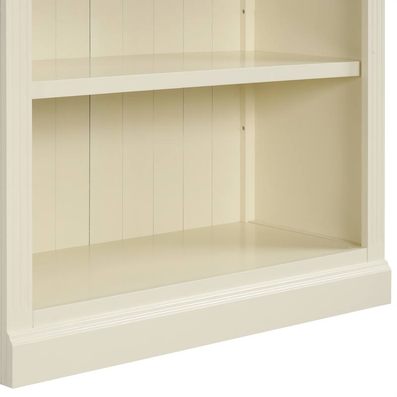 83" Tall 5-Tier Wood Bookcase Classic Solid Color Bookshelf with Adjustable Shelves, LED Light Bar, Open Display Storage Cabinet