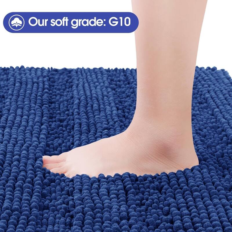Ultra Soft Striped Non Slip Chenille Bathroom Rug Set 3 Pieces