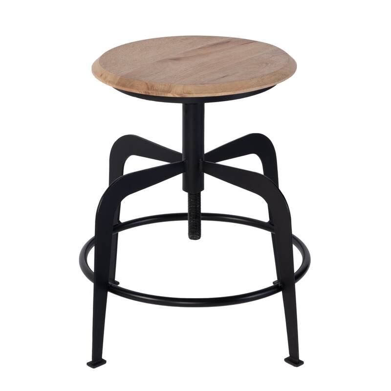 Edison 20-27 in. Adjustable Seat Height Iron and Wood Bar Stool