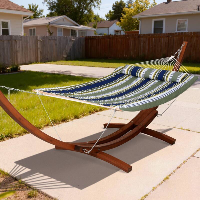 Rope Hammock with 13.5ft Wooden Stand and Removable Pad