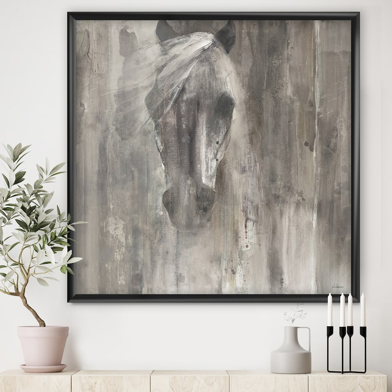 Designart "Farmhouse Horse" Modern Farmhouse Framed Art Print - 30 in. wide x 30 in. high - Black