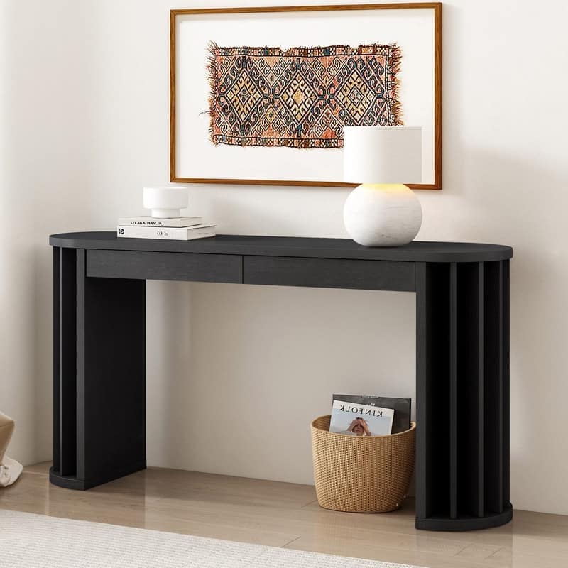 59" Curved Console Table with Straight Line Design for Living Room or Entryway Storage