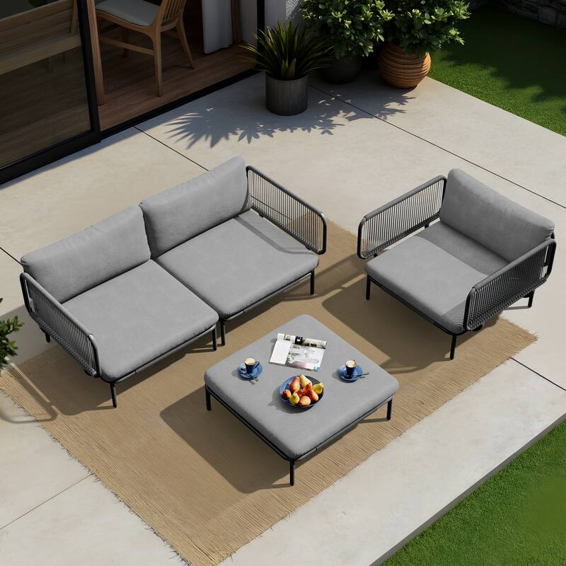 Outdoor Sectional Sofa Set with Cushions Patio Furniture DIY Free Combination - DarkGrey