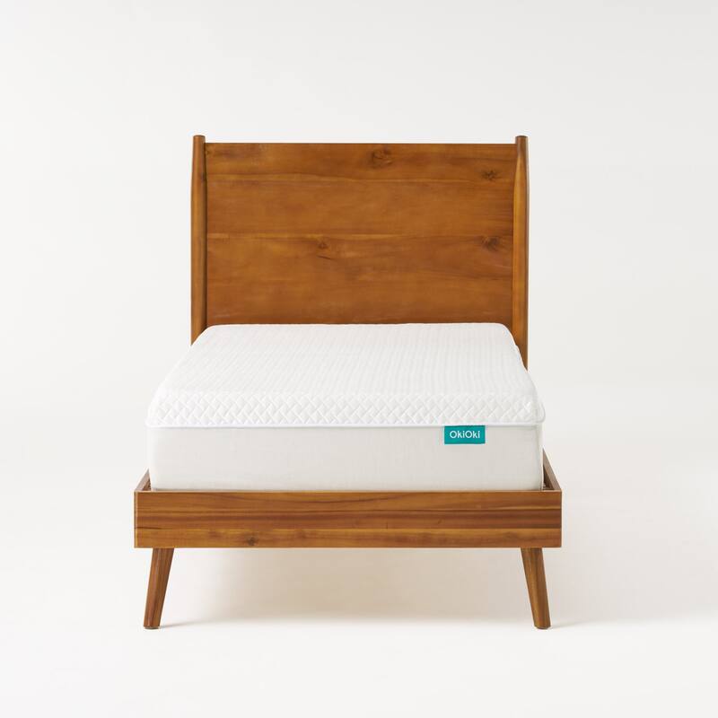 Solid Wood Twin Bed with Mid-Century Design and Durable Acacia Frame