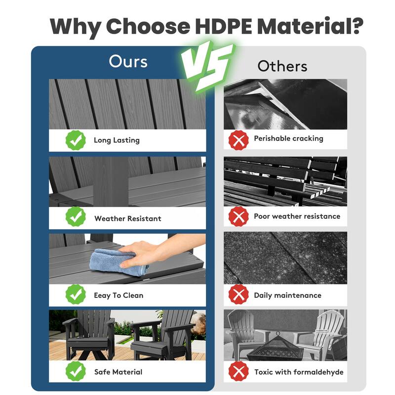 HDPE Adirondack Swivel Glider, Outdoor Patio Chair