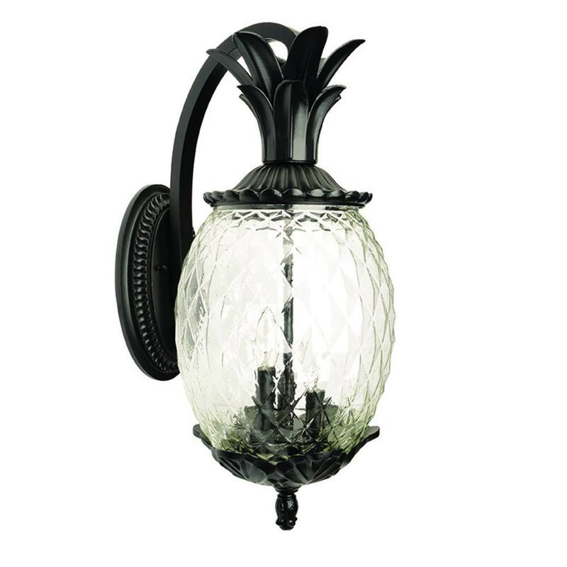 Aluminum Flush Mount Light with Pineapple Glass Shade3 Light LED - 12.50” x 9.50” x 21.75” (D x W x H) - Matte Black