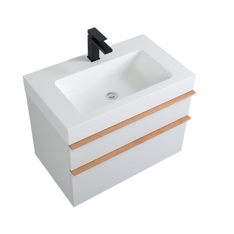30 Inch Wall Mounted Bathroom Vanity with Integrated Acrylic Sink, 2 Soft-Close Drawers, Pre-Assembled,Modern Floating Cabinet