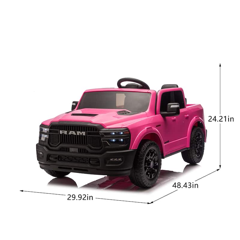 24V Licensed Dodge RAM 2500 Kids Ride On Truck with Remote, 2-Seater, Bluetooth Music, USB/MP3, Dual Motor & Suspension